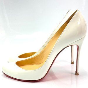 Christian Louboutin Asymmetrical Cut White Patent Stiletto Heels Euro 38.5